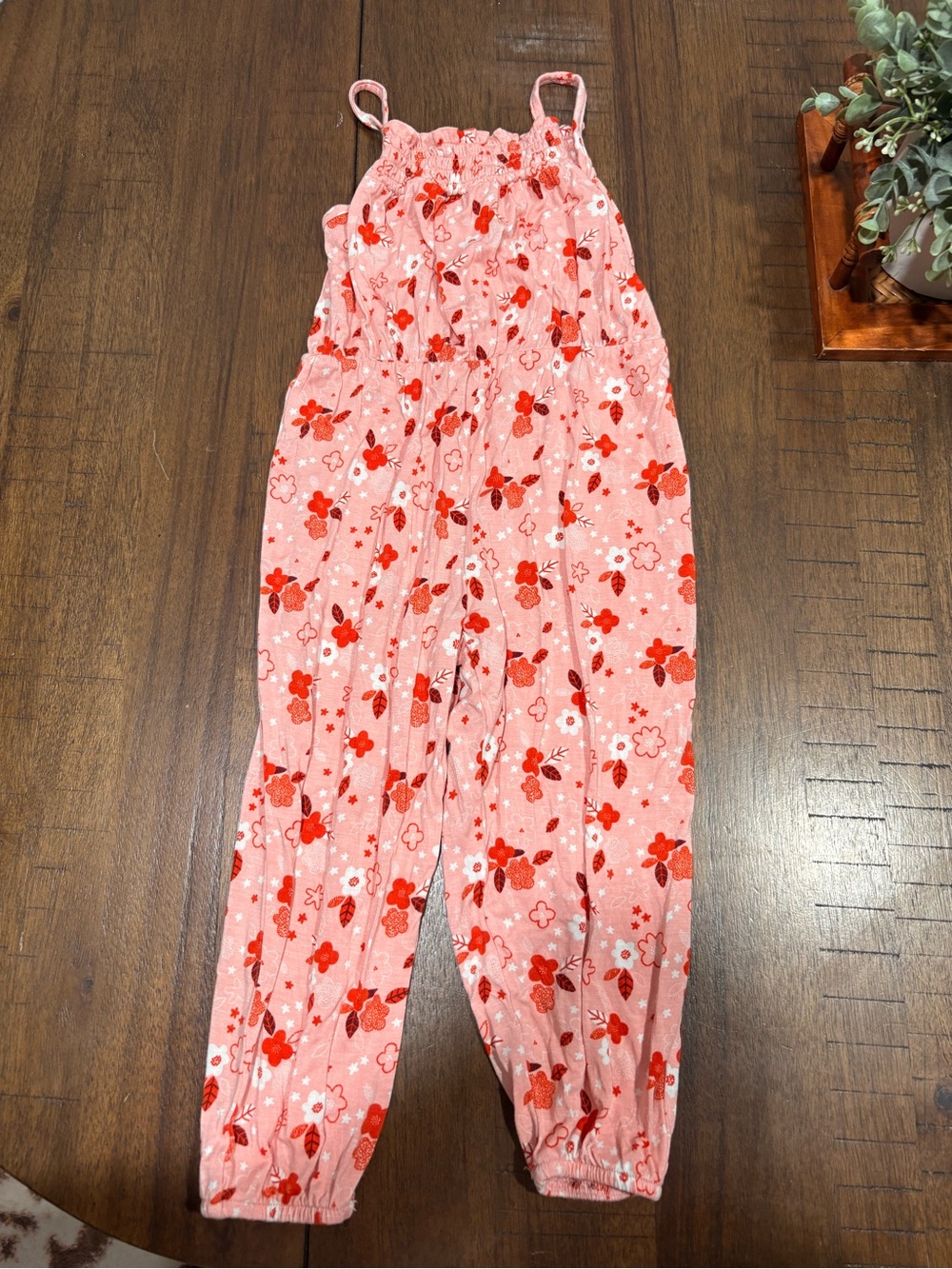Posh Peanut Coral Pink Floral Smocked Jumpsuit